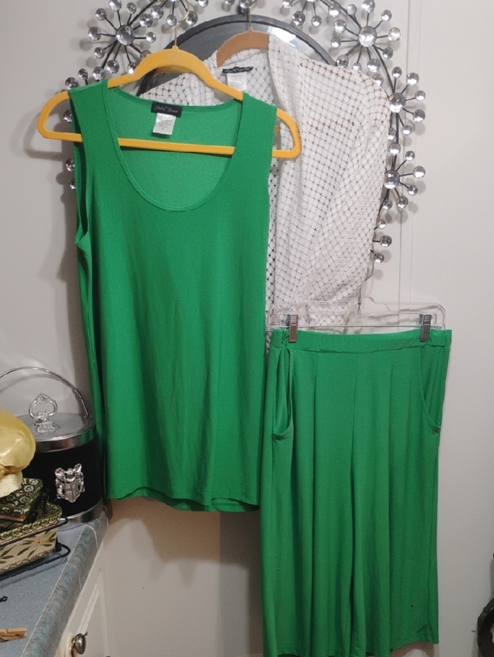 Slinky Brand Bright Green Knit Tank and Midi Shorts Set